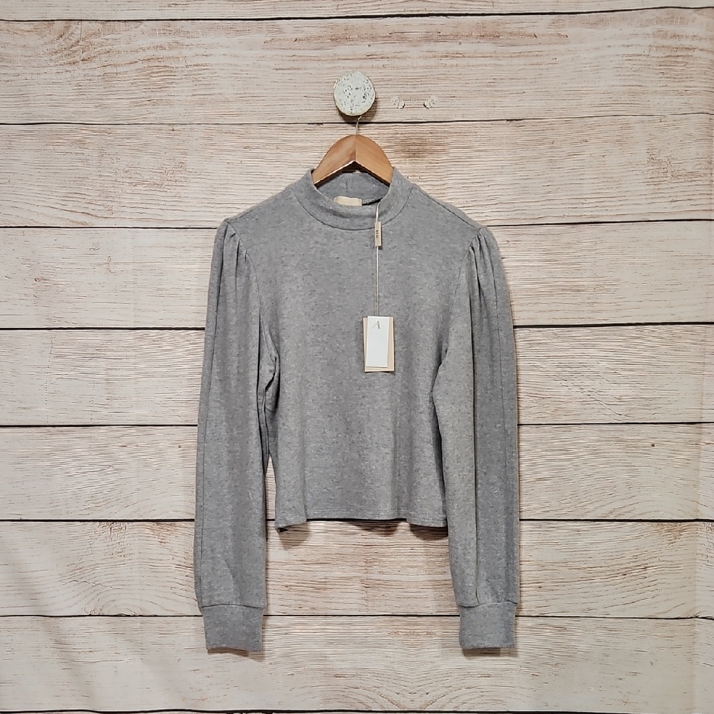 NWT Elie Tahari Gray High Neck Cropped Sweater Blouse